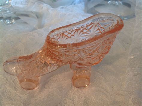 Vintage Pink Glass Shoe On Wheels Roller Skate Collectible By