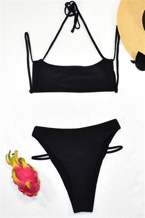 Μαγιό Set Bikini ψηλόμεσο χιαστί μαύρο Owtwo