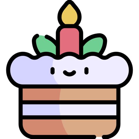 Icono De Pastel De Cumpleaños Kawaii Lineal Color