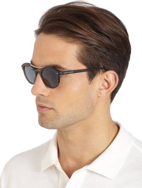 Giorgio Armani Round Brow Bar Sunglasses In Brown For Men Havana Lyst