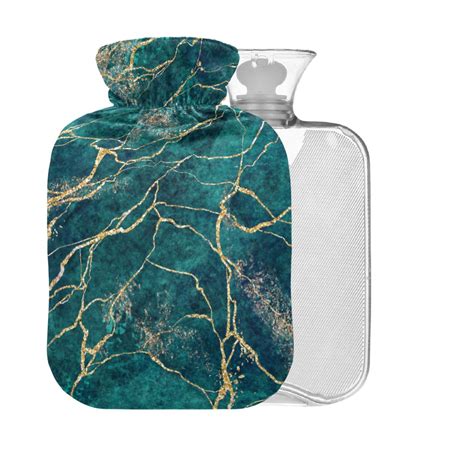 Green Marble Gold Glitter Bap Free Hot Water Bottle L Large Pain Relief Bag For Headaches