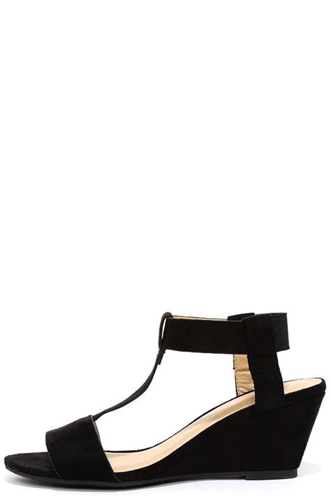 Cute Black Wedge Sandals Vegan Suede Sandals 2400 Lulus