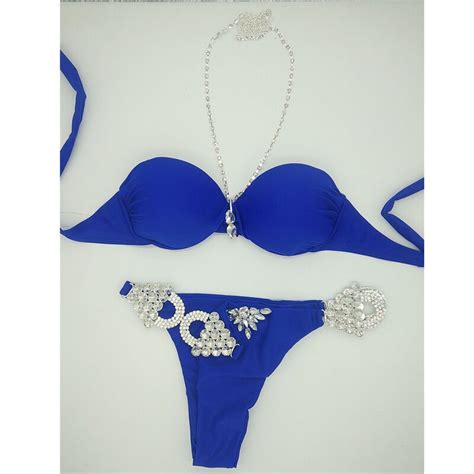 2018 Bling Halter Push Up Bikini Sequins Bling Sexy Bikinis Mid Waist