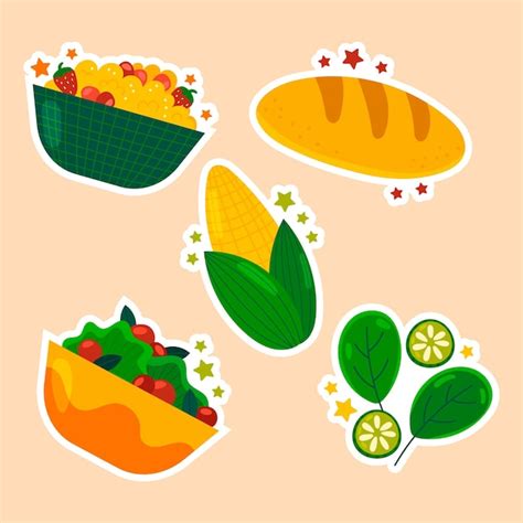 Conjunto De Pegatinas De Alimentos Saludables Vector Premium