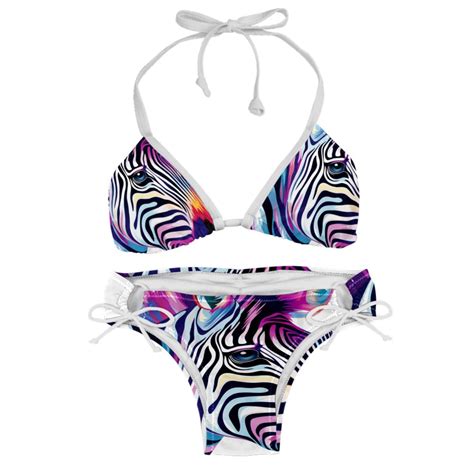 Zebra Detachable Sponge Adjustable Strap Bikini Set Two Pack For Beach And Pool Swimwear