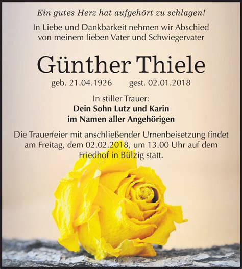 Traueranzeigen von Günther Thiele abschied nehmen de