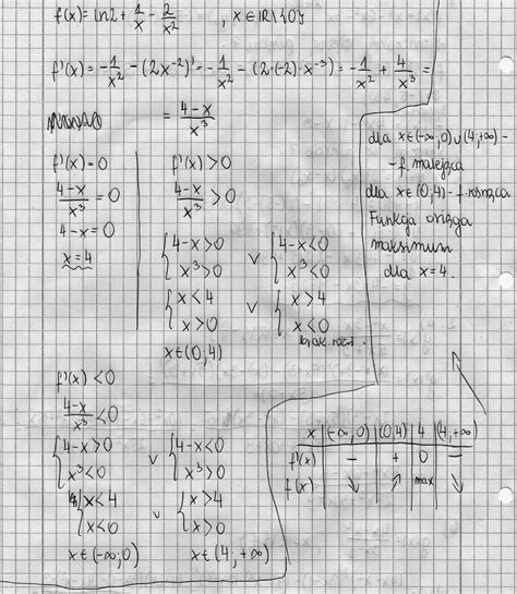 Zbadaj monotoniczność i ekstrema lokalne funkcji tex f x ln2
