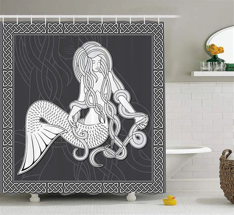 Mermaid Decor Shower Curtain Retro Style Art Illustration Of A Mermaid