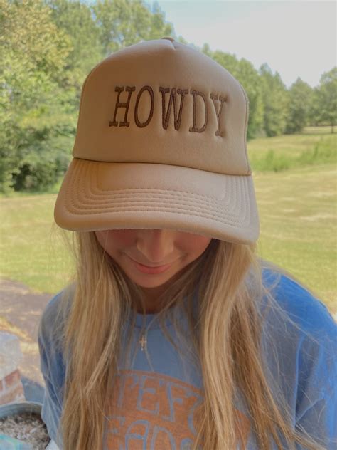 Howdy Foam Hat Embroidered Foam Cap Beige Foam Cap Etsy