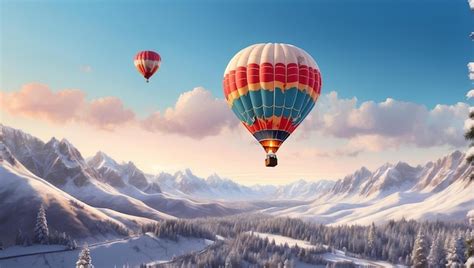 Premium AI Image A Festive Hot Air Balloon Floating Over A Snowy Landscape Spreading Holiday Cheer