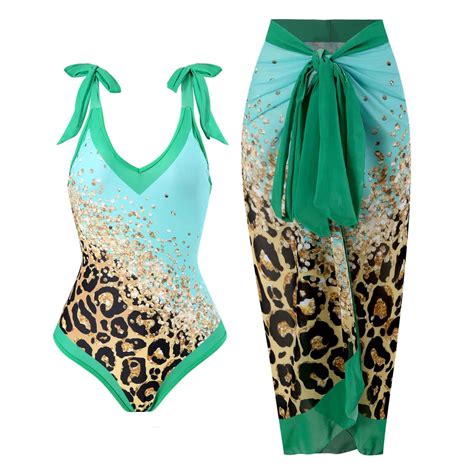 Pitauce Womens Pieces Beach Swimsuits Floral Print Tropical Bikini Swimsuit With Cover Up Wrap