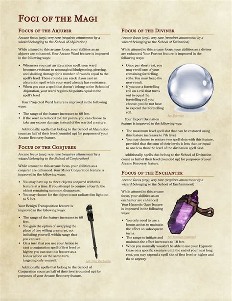 Foci Of The Magi A Powerful Arcane Focus For Each Phb Wizard Subclass With Specialized