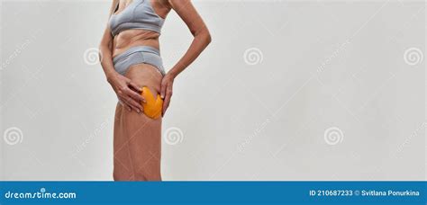 Mature Lady Showing Orange Peel On Her Leg Stock Image Image Of Background Alone