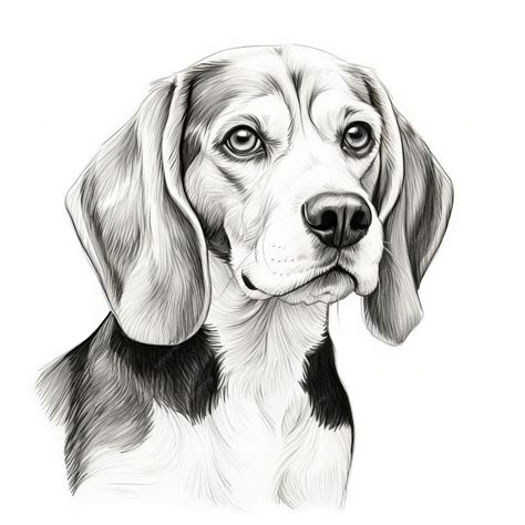 Photorealistic Black And White Beagle Drawing Editorial Illustration