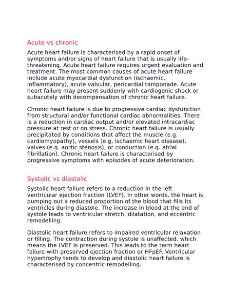 Acute Vs Chronic Hf Lecture Notes Acute Vs Chronic Acute Heart