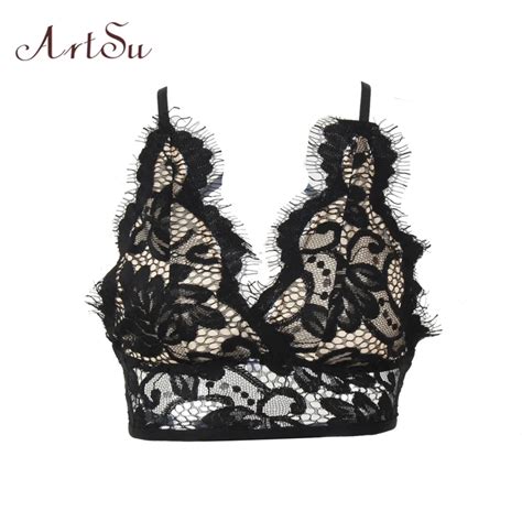 Artsu Solid Floral Lace Bras For Women Cross Tied Up Sexy Bralette Bra