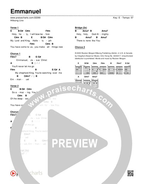 Emmanuel Chords Pdf Hillsong Worship Praisecharts