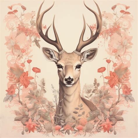 Premium Photo There Is A Deer With Antlers And Flowers In The