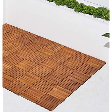 Vifah V Slat Acacia Hardwood Interlocking Deck Tile