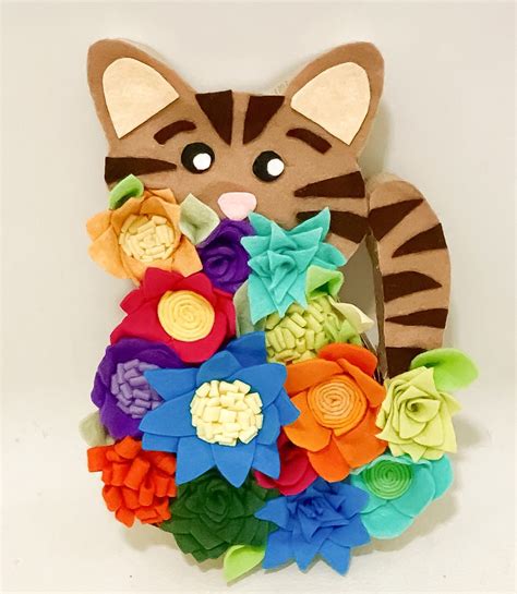 Colorful Cat felt flower bouquet for cat lover home decor or | Etsy