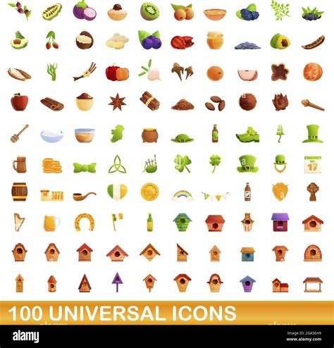 100 Universal Icons Set Cartoon Illustration Of 100 Universal Icons