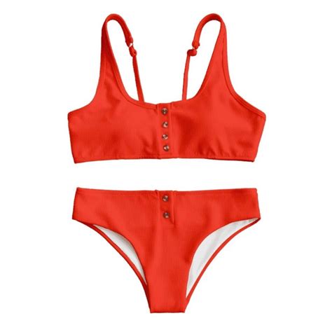 Buttons Two Piece Bikini Swimsuit Swimwe Women S Fashion Swimwear Bikinis Swimsuits On