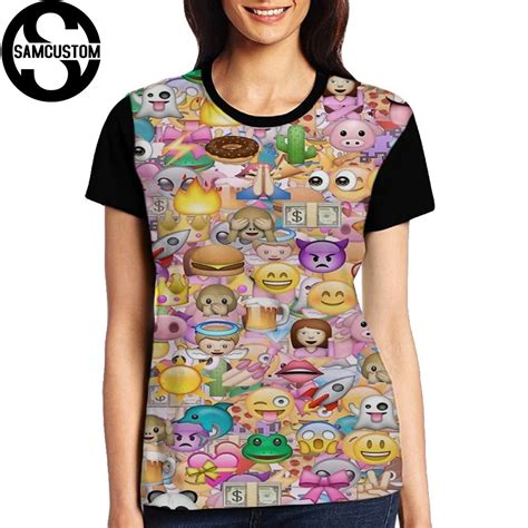 Samcustom Hot Emoji Full Print Female Tees Short Sleeve T Shirt Lady T Shirt 3d T Shirt Women