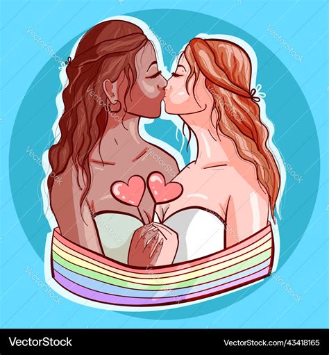 Wedding Of Two Lesbian Lovers Kissing Royalty Free Vector