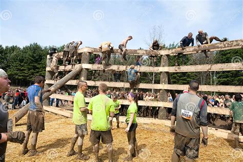 Tough Mudder Racers Waiting To Climb The Wall Editorial Photo Image