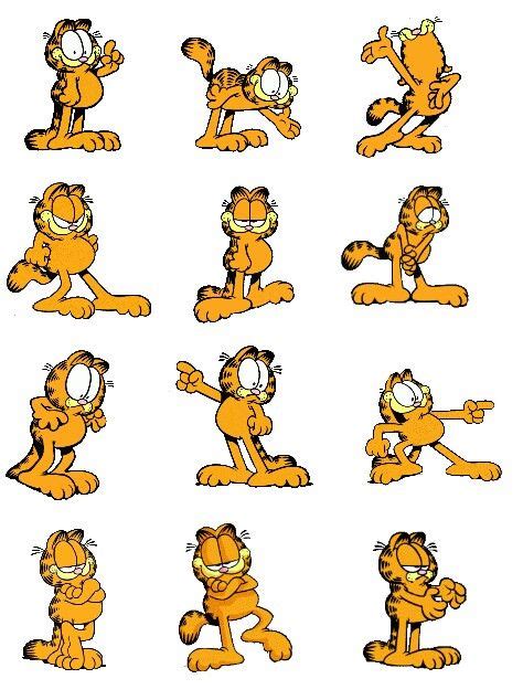 An Image Of Garfield The Cat Cartoon Character Set In Various Poses And