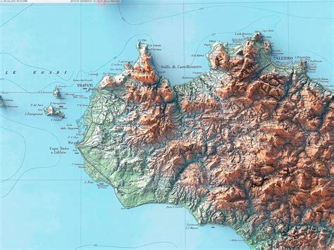 Sicily italy Topographic Map of 1943 2D Poster Shaded Relief Map, Fine ...