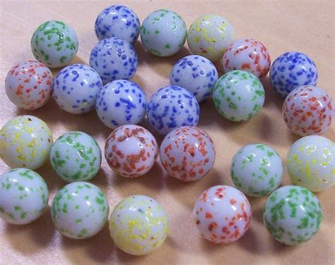 Vintage Glass Marbles Speckled Twenty Five 25 Blue Red Green White