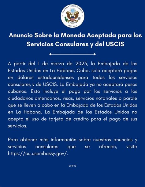 Embajada De Los Estados Unidos En Cuba On Twitter Anuncio A Partir