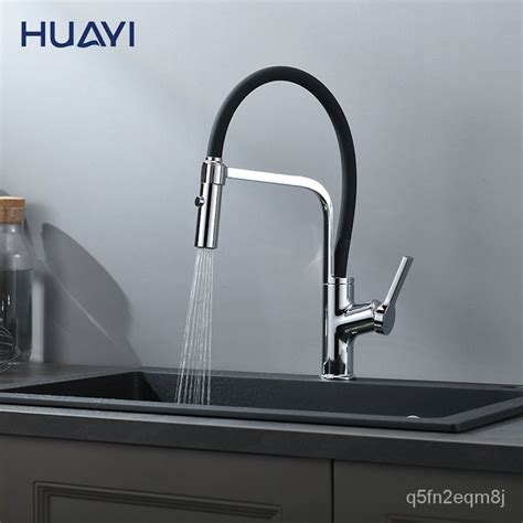 Huayi Hot Cold Water Kitchen Mixer Tap Flexible Kitchen Sink Faucet With Pull Out Sprayer