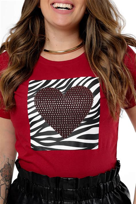 T Shirt Coracao Zebra Strass Marsala Atacado Tshirt Use Criativa