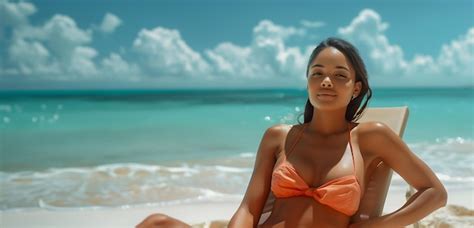 Premium Photo Woman In Bikini Sitting On Beach Generative By AI