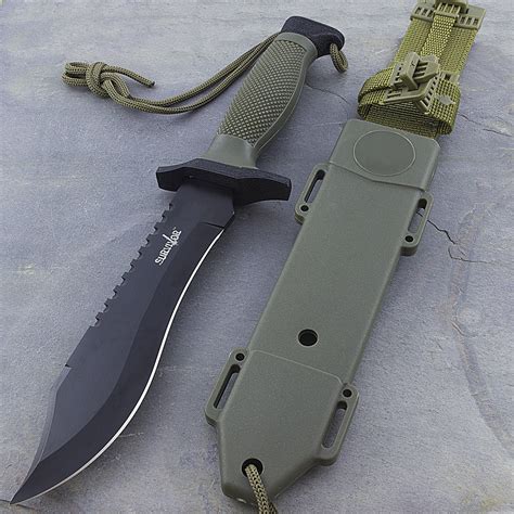 survivor military bowie fixed blade hunting survival knife hk