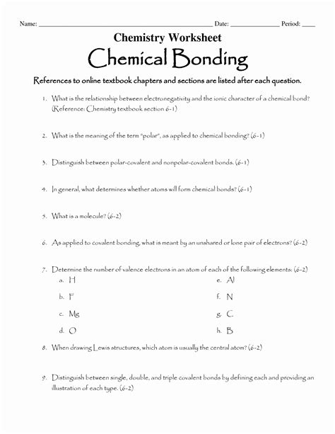 Chemical Bonding Worksheet Answers