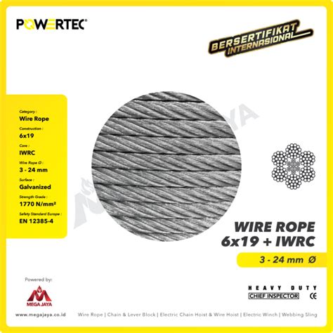 Jual Wire Rope 16mm 619 IWRC Galv Merek Powertec