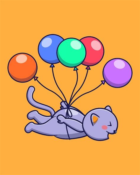 Lindo Gato Volando Con Globo Dibujos Animados Vector Icono Ilustraci N