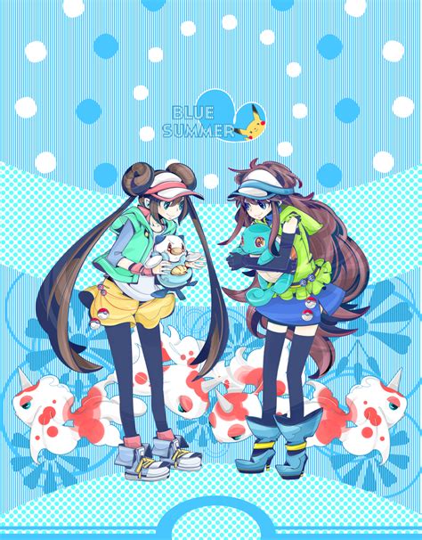 Safebooru 2girls Blue Pokemon Blue Eyes Brown Hair Double Bun Elbow