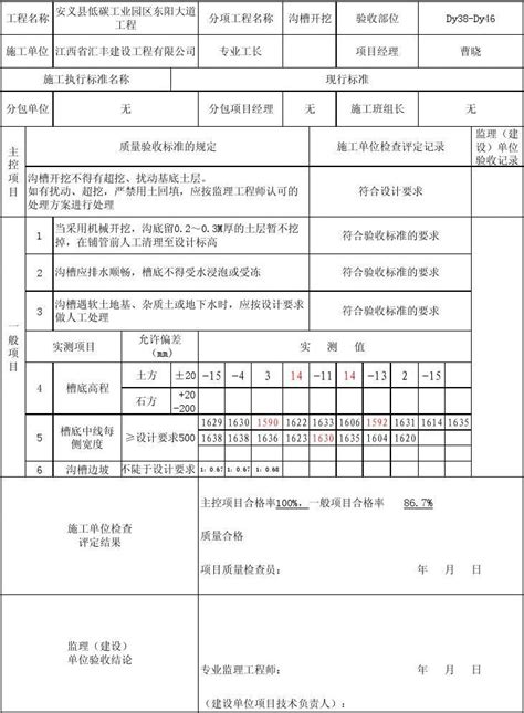 1沟槽开挖评定表word文档在线阅读与下载免费文档