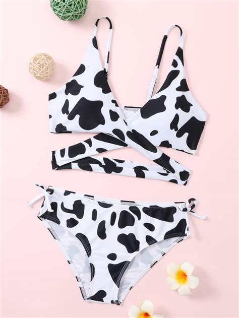 Is That The New Girls Cow Print Wrap Bikini Swimsuit ROMWE USA