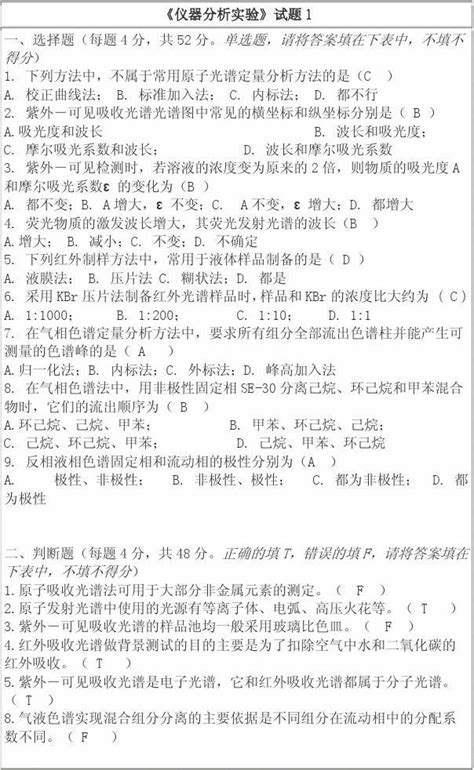 仪器分析实验试题与答案word文档在线阅读与下载无忧文档