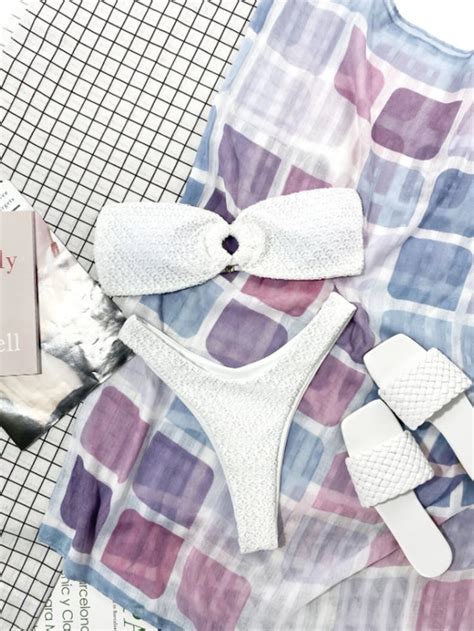 Textured Ring Linked Bandeau Bikini Swimsuit Ring Linked Etsy