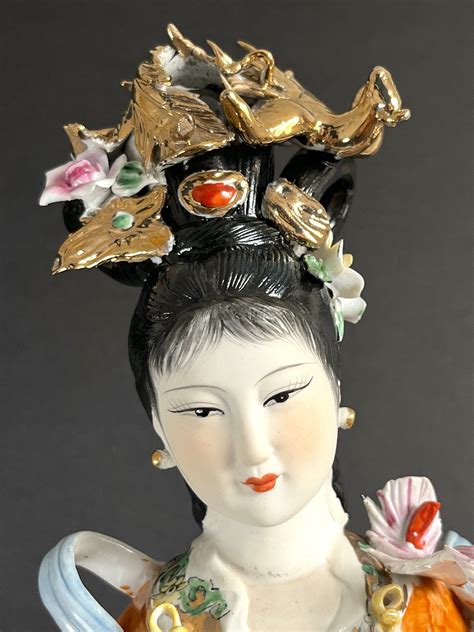 Large Chinese Goddess Porcelain Statue Longevity God Magu Figurine