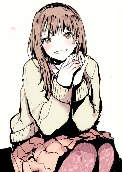 Safebooru 1girl Blush Brown Eyes Brown Hair Hands Clasped Long Hair