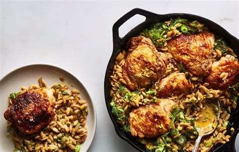 One Skillet Chicken With Buttery Orzo Bon Appétit Recipe One Dish