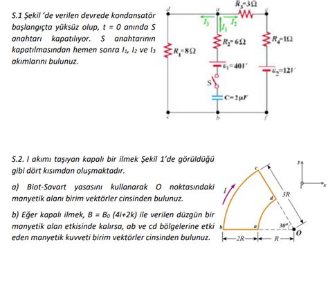 Solved S 1 Şekil de verilen devrede kondansatör başlangıçta Chegg