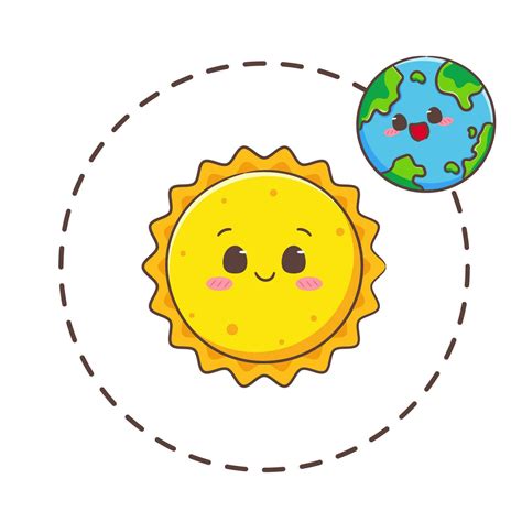 Cute earth cartoon orbiting around Sun. World concept design. Isolated